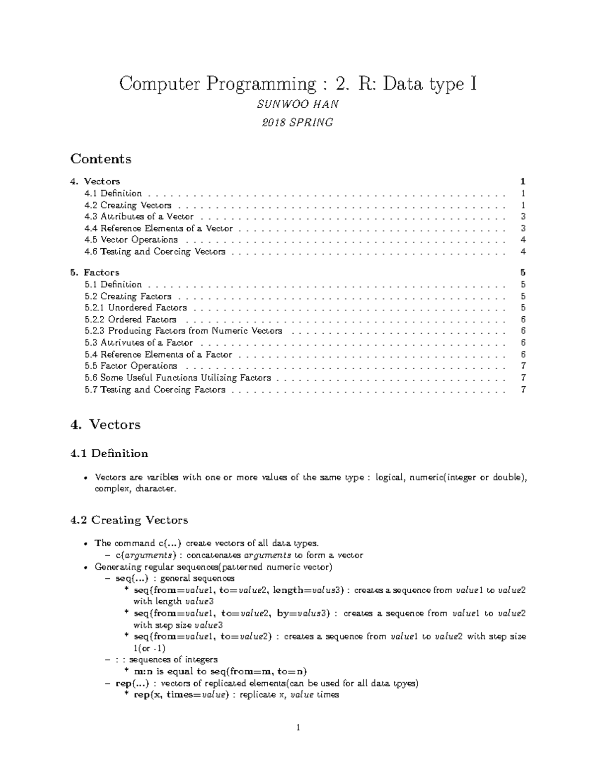 COM CH2 - Lecture notes - Computer Programming : 2. R: Data type I ...