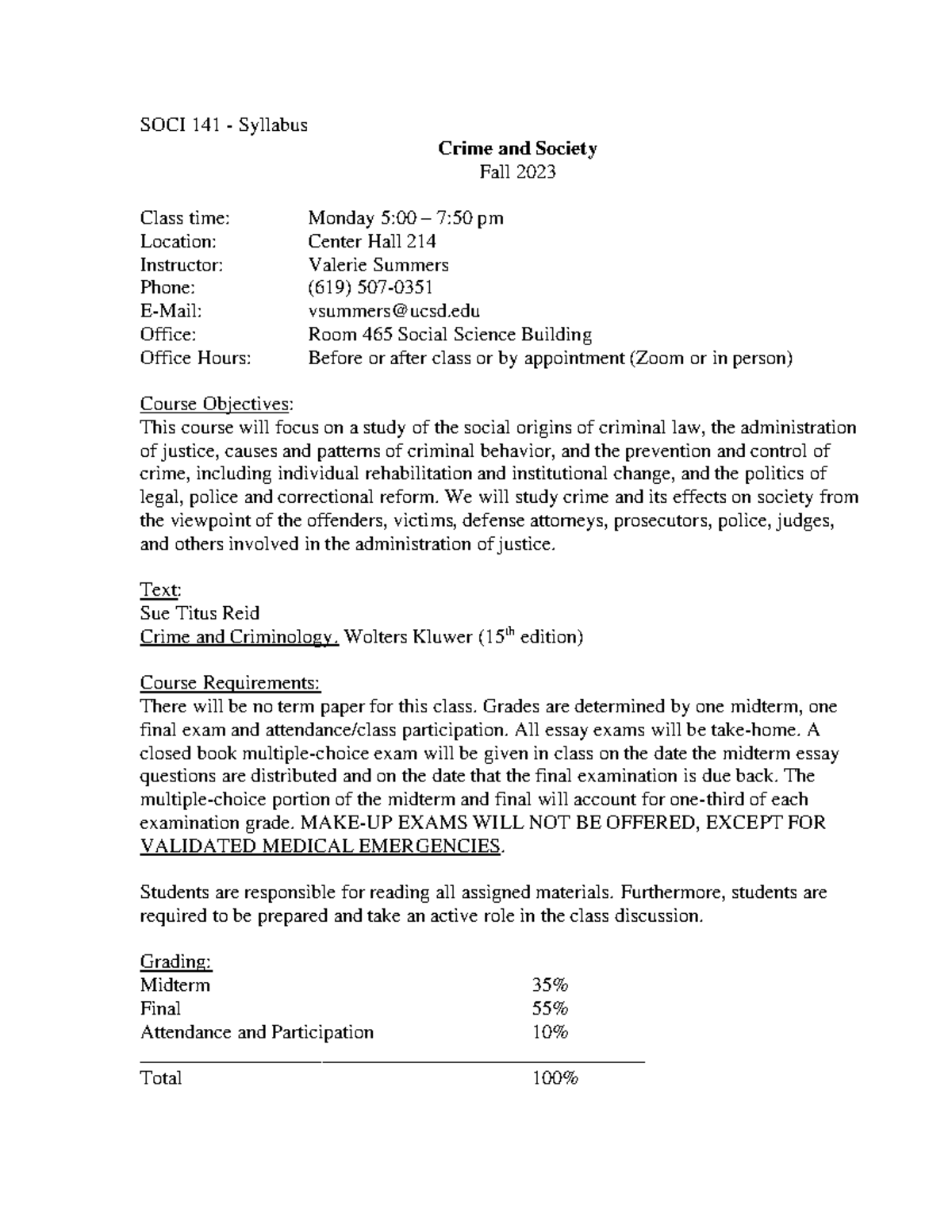 Syllabus 141 fall 2023 - Describes what the course will be about - SOCI ...