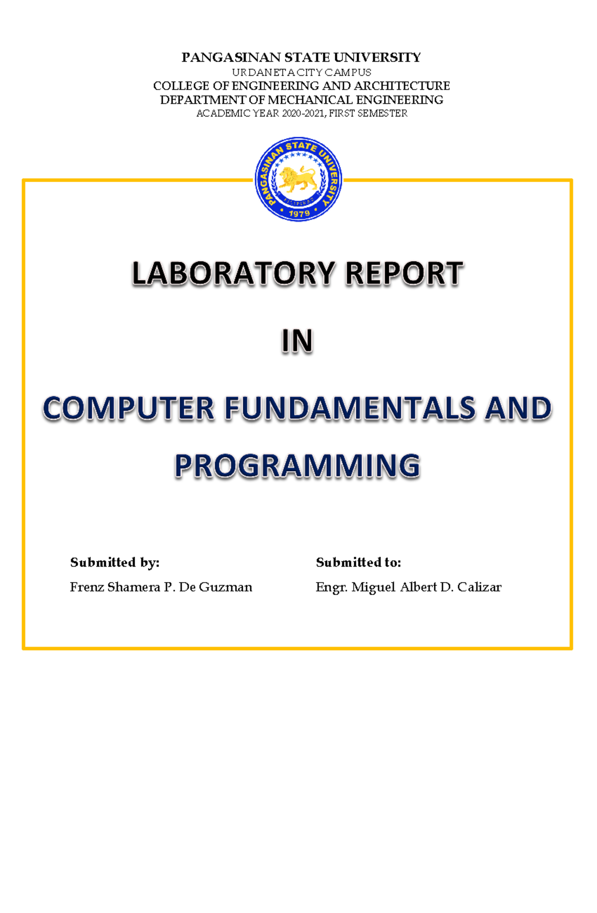 Lab. report 09 De guzman, Frenz - PANGASINAN STATE UNIVERSITY URDANETA ...