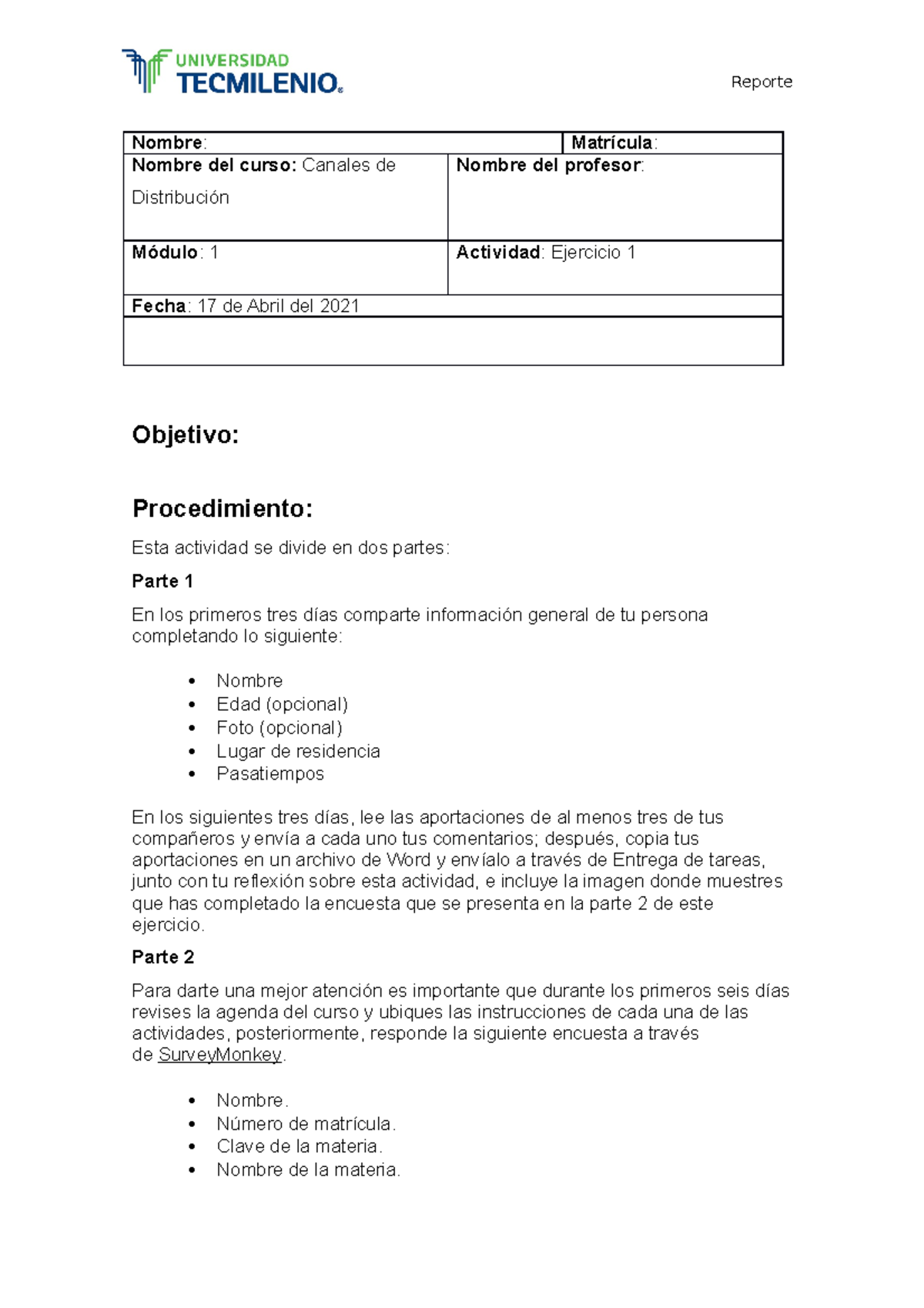 Primer Ejercicio 1 de Canales de Distribución Aprobatorio - Reporte ...