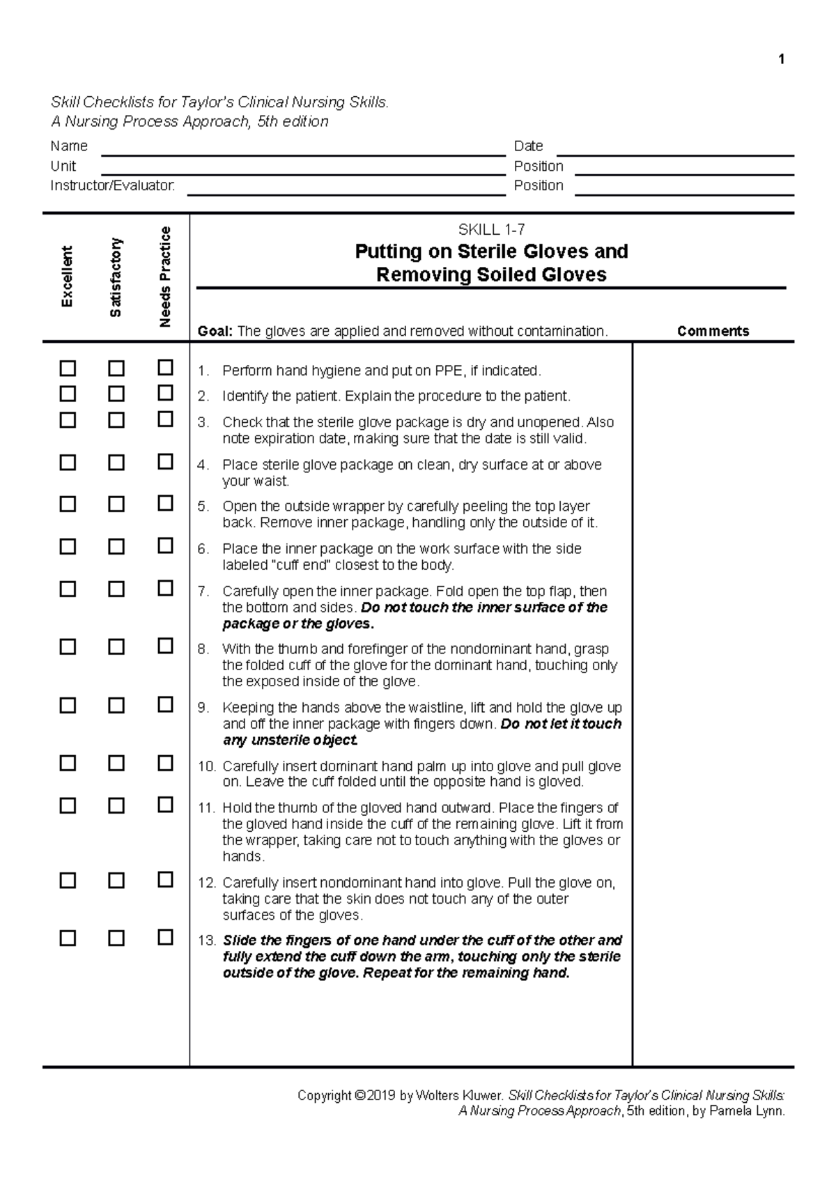Skill 17 hand hygiene 1 Skill Checklists for Taylor’s Clinical