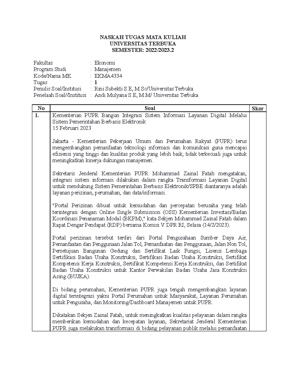 Naskah EKMA 4434 Tugas 1 Sistem Informasi Manajemen - NASKAH TUGAS MATA ...