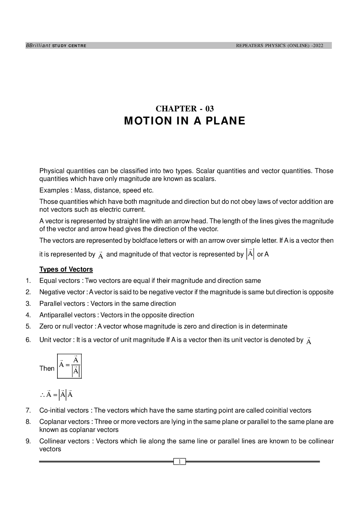 Motion In A Plane - BBrilliant STUDY CENTRE REPEATERS PHYSICS (ONLINE ...