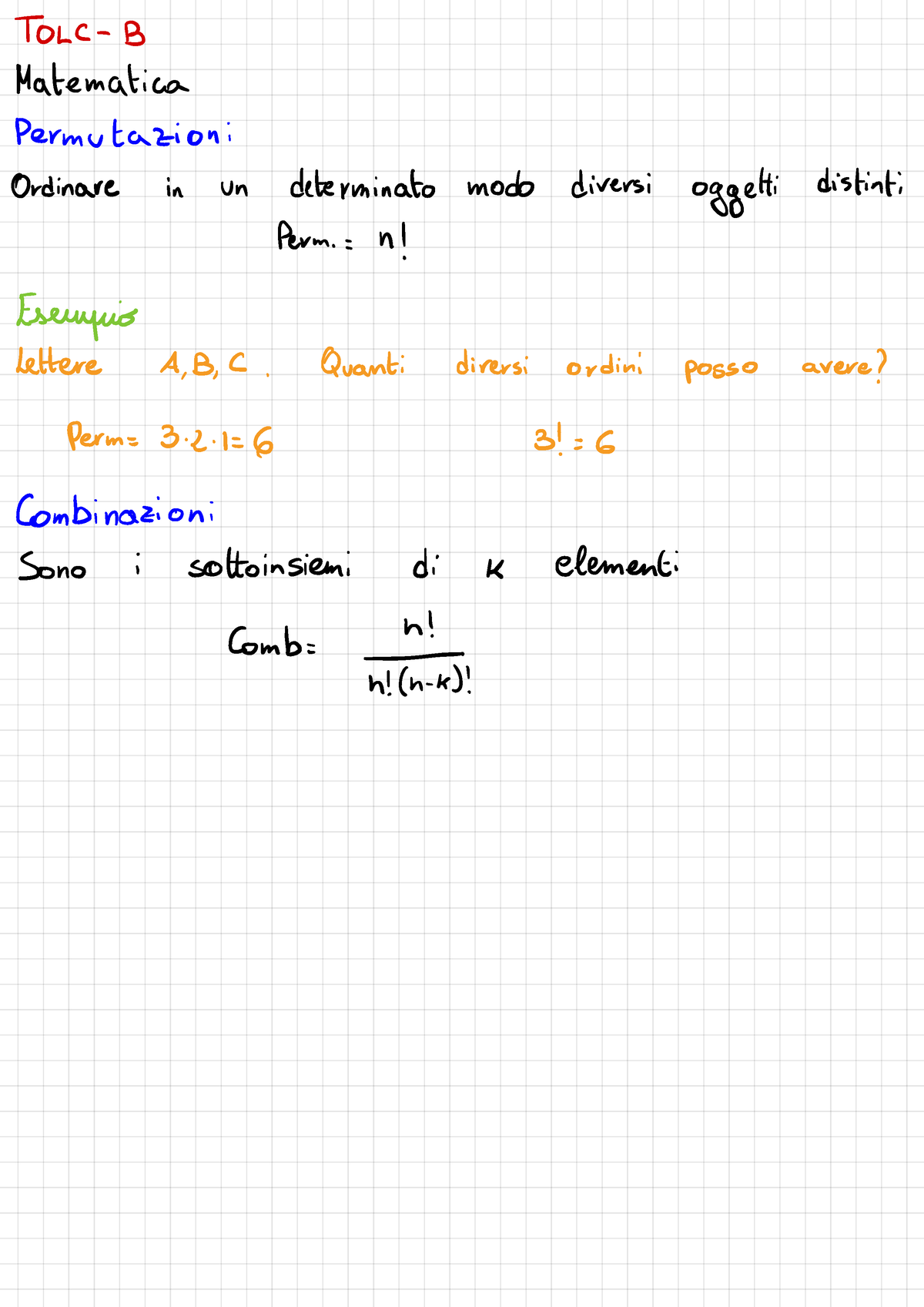 TOLC - B - Appunti - TOLC - B Matematica Permutazioni Ordinare In Un ...