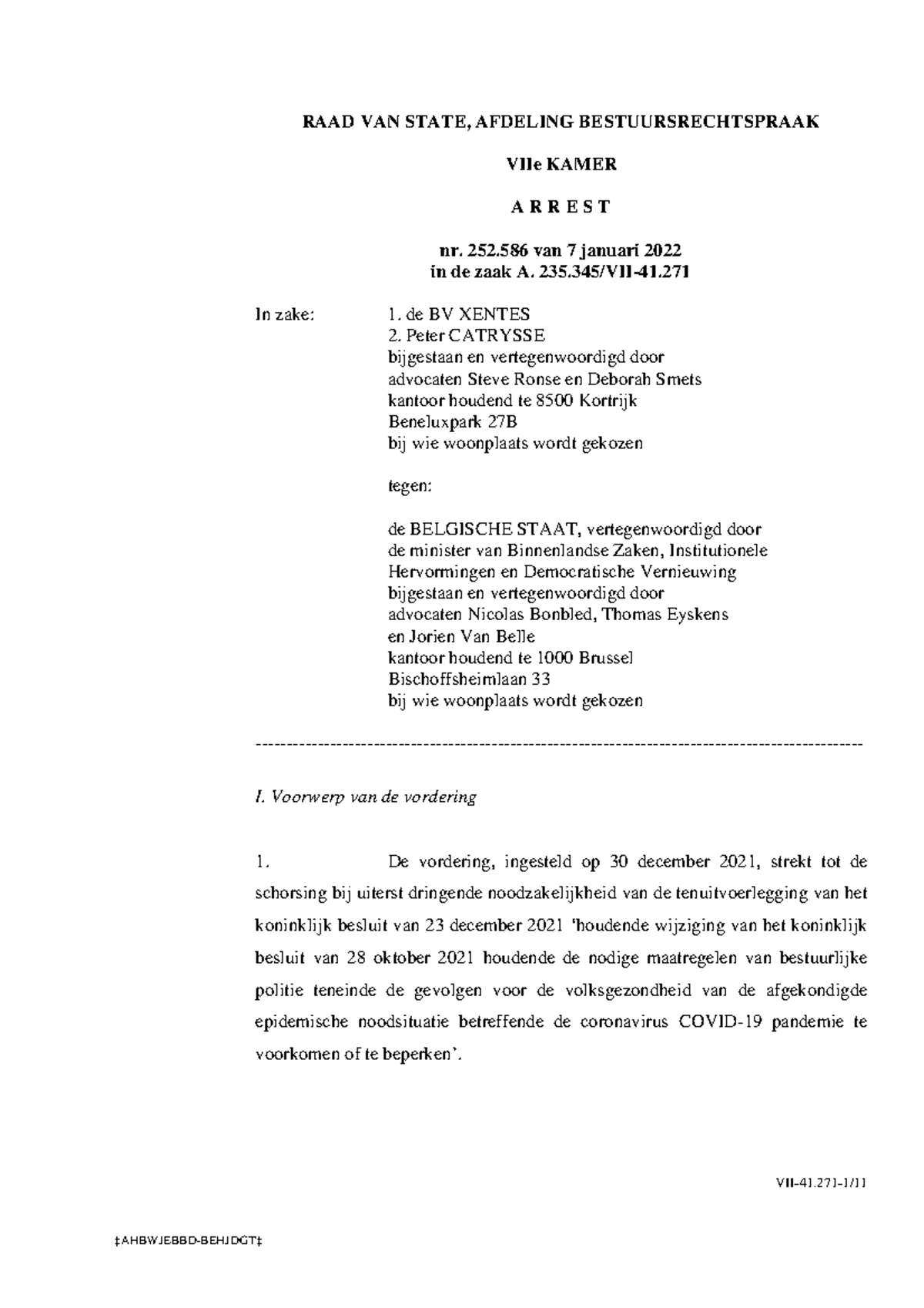 Arrest bowling officieel document - VII-41-1/ RAAD VAN STATE, AFDELING