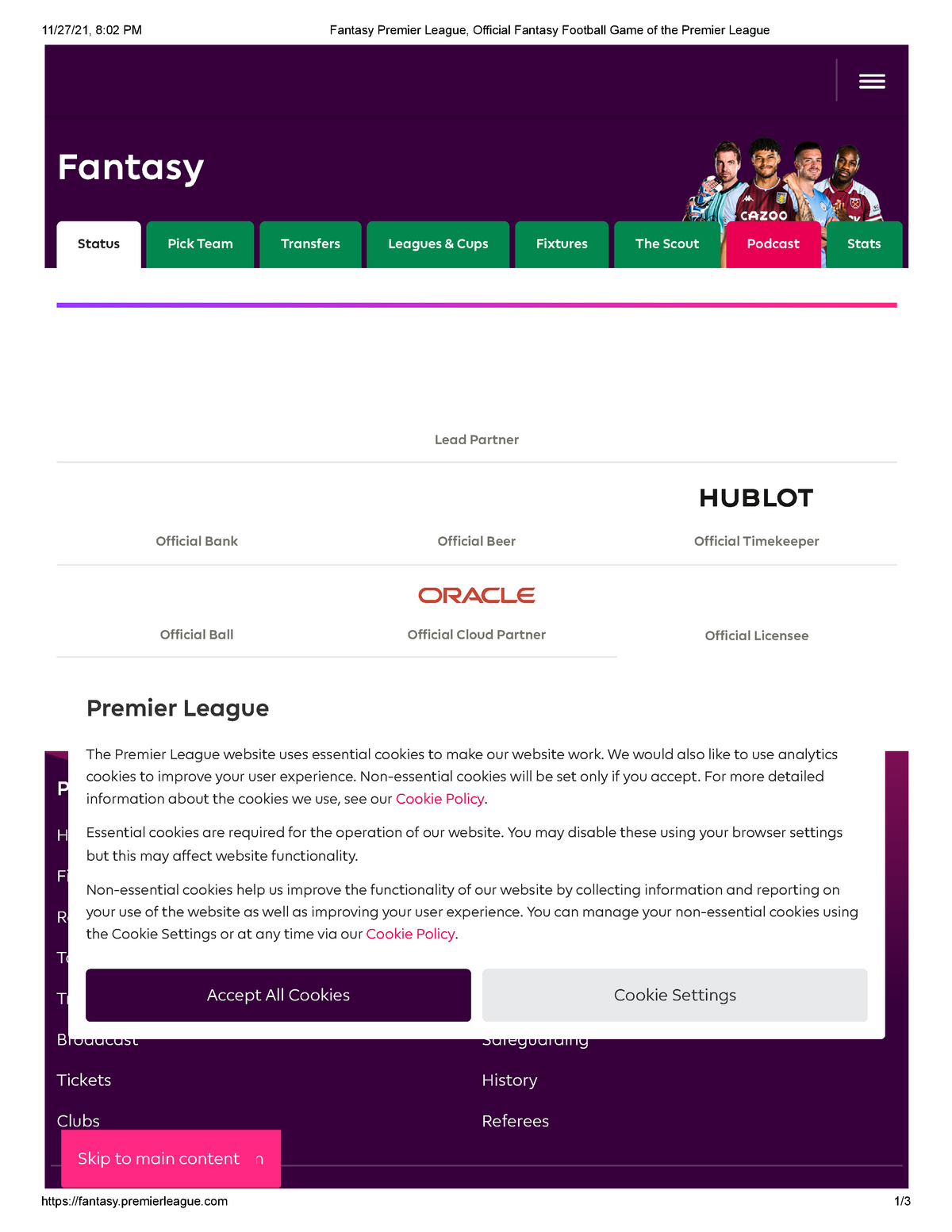 Fantasy Premier League, Official Fantasy Football Game of the