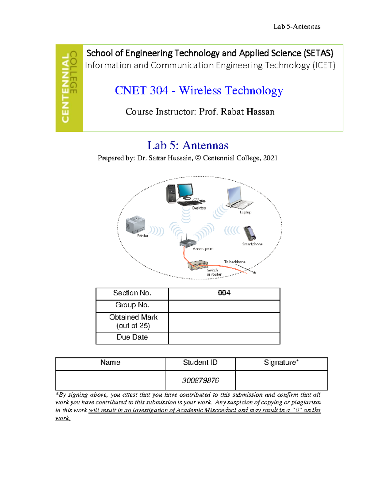 CNET304 Lab 5 Antennas - Lab 5: Antennas Prepared by: Dr. Sattar ...