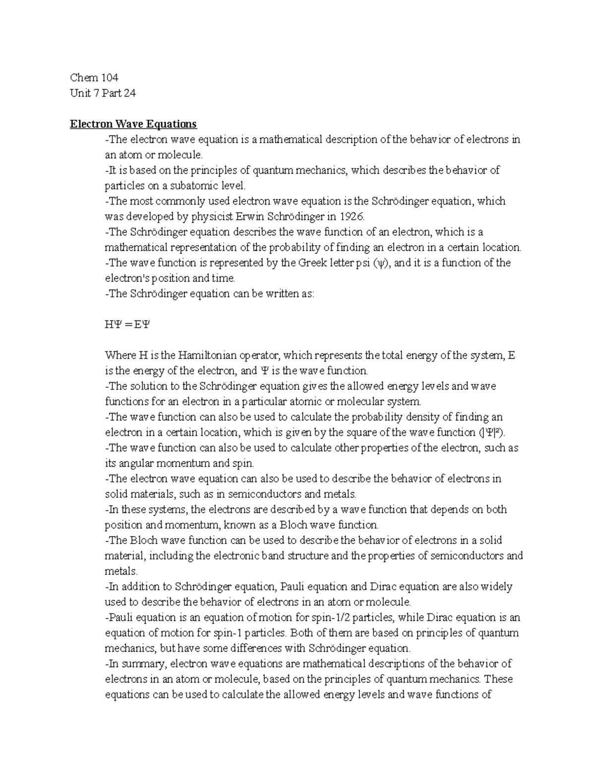 General Chemistry 104 Unit 7 Part 24 Notes - Chem 104 Unit 7 Part 24 ...