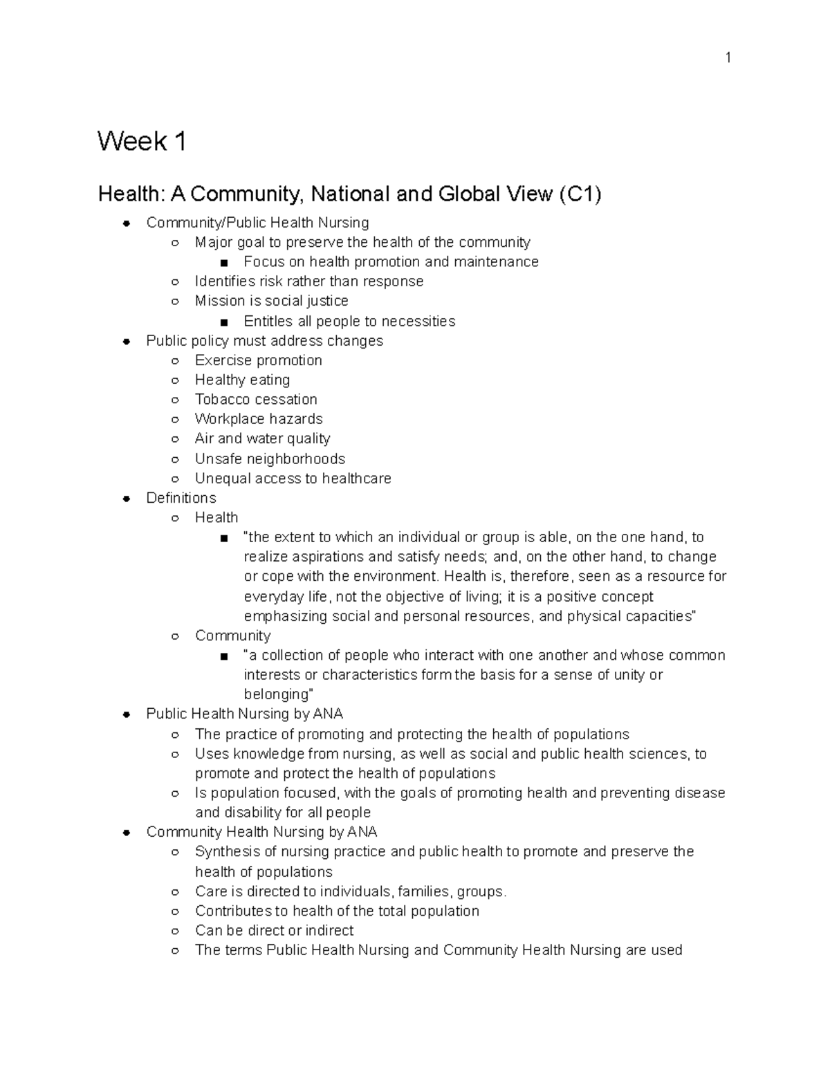 Community EXAM 1 - Week 1 Health: A Community, National and Global View ...
