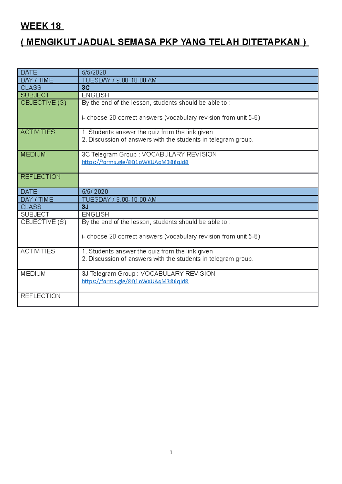 Week 18Week 16 lesson plan 2020 and 2021 - WEEK 18 ( MENGIKUT JADUAL ...