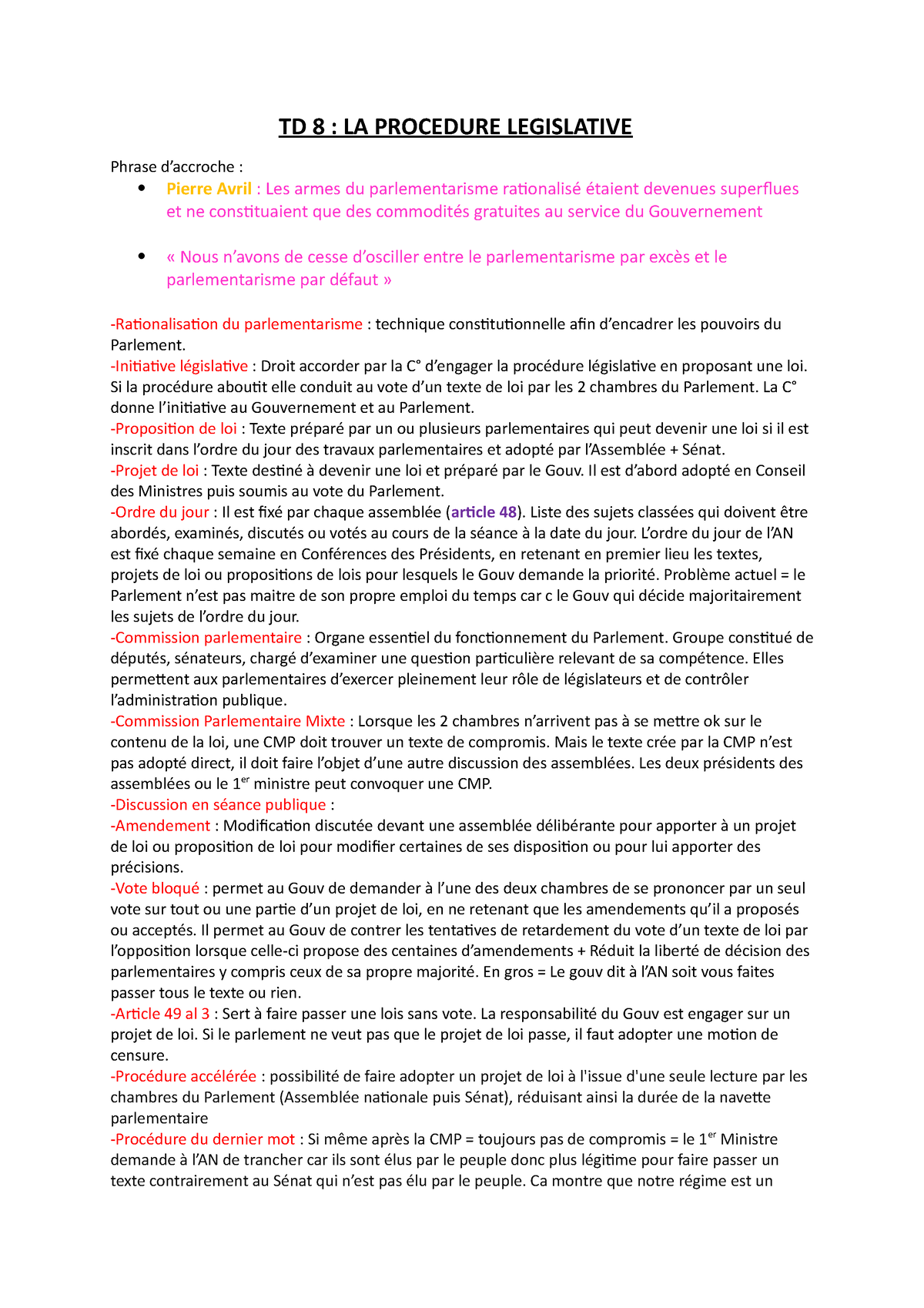 dissertation la procedure legislative