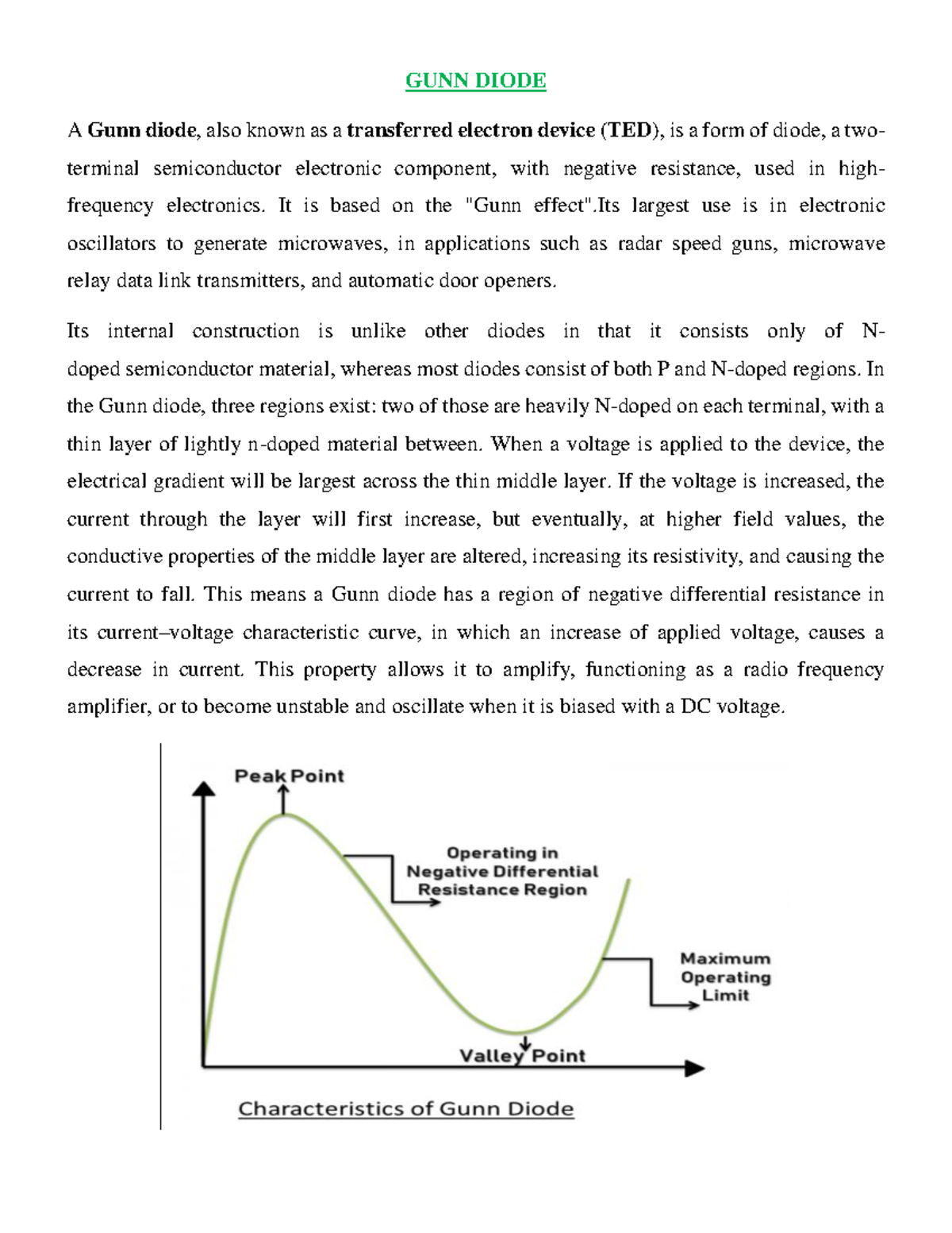 Gunn diode notes printed GUNN DIODE A Gunn diode, also known as a