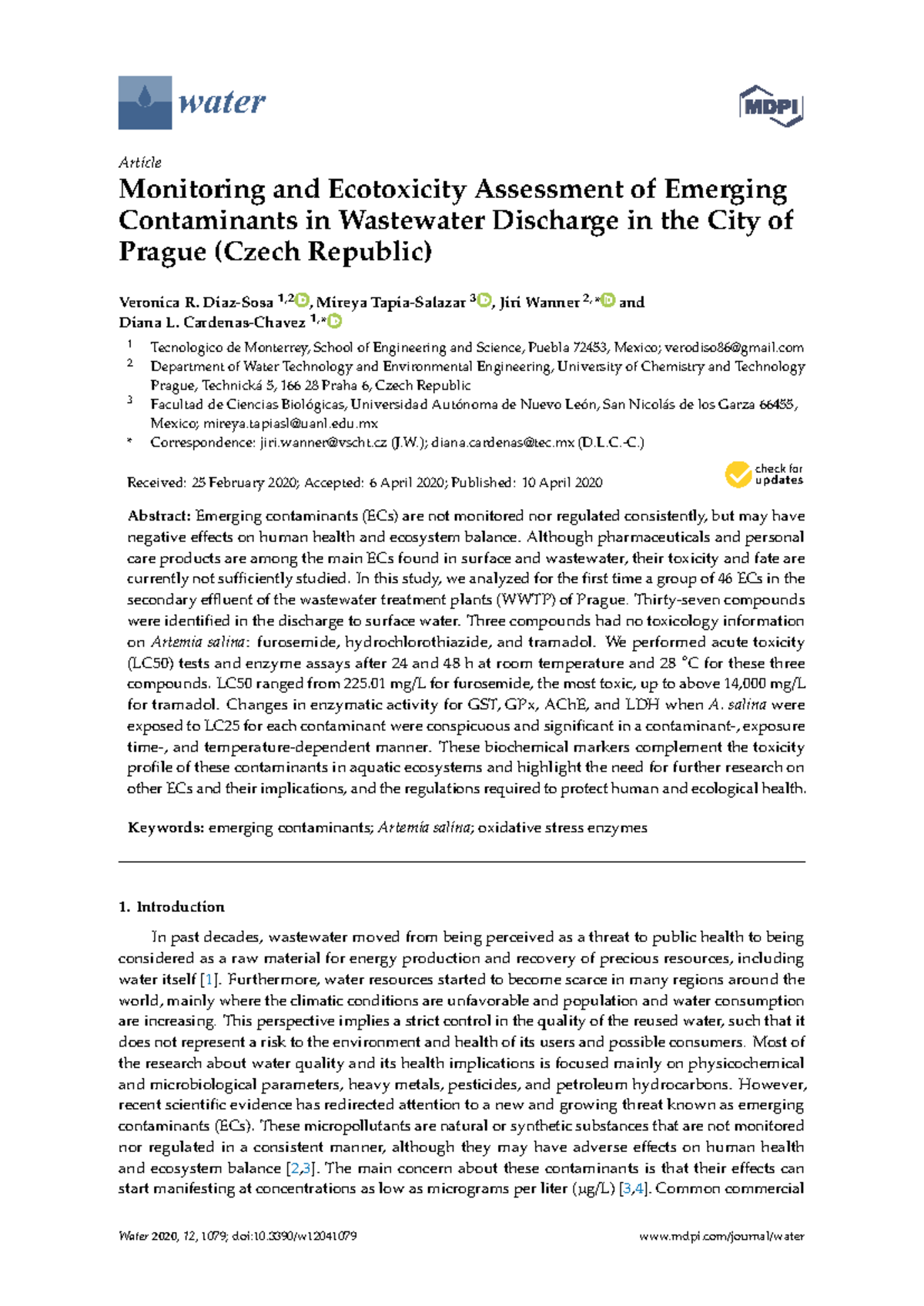 Monitoring and Ecotoxicity Assessment of Emerging - water Article ...