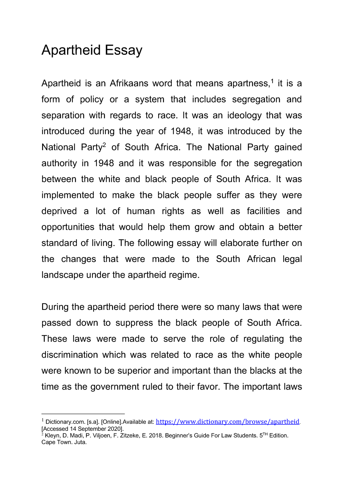 history essay apartheid