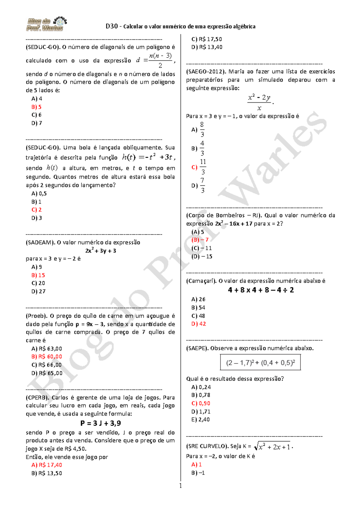 Blog do Prof. Warles: QUIZ 04: MATEMÁTICA 6° Ano