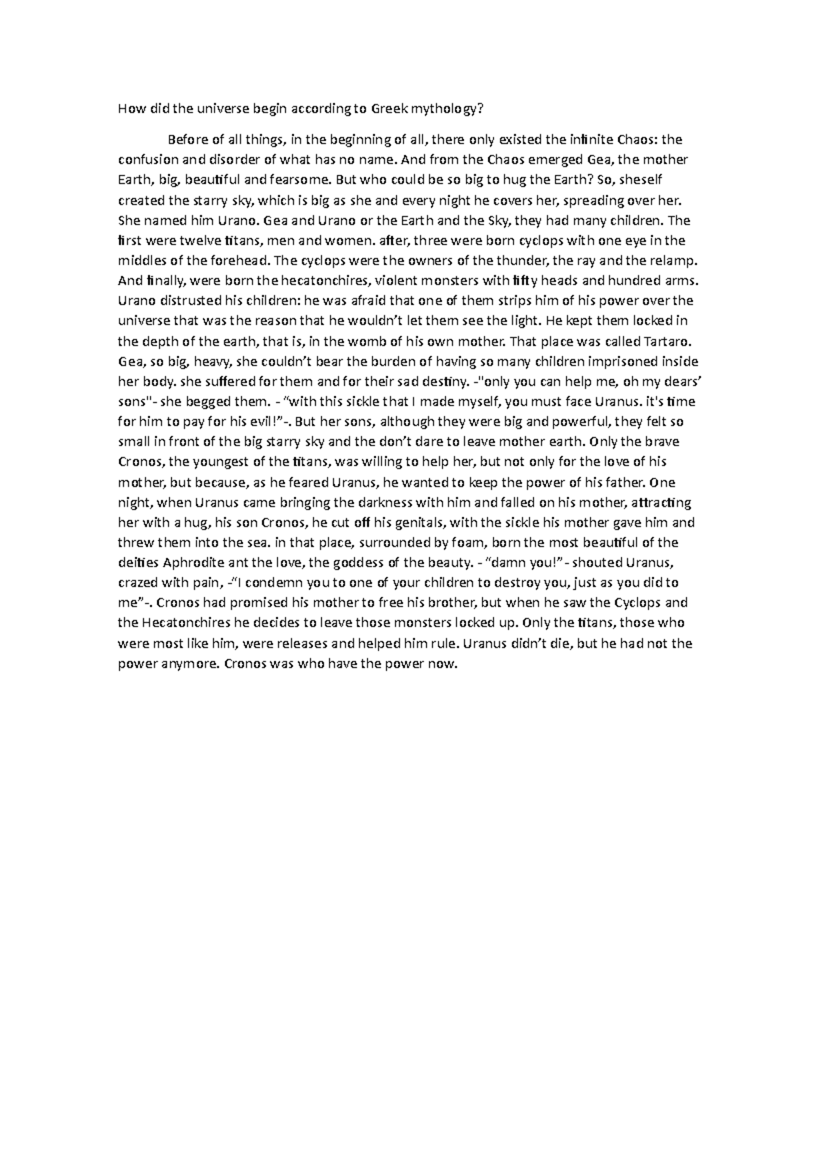 How did the universe begin according to Greek mythology - And from the ...