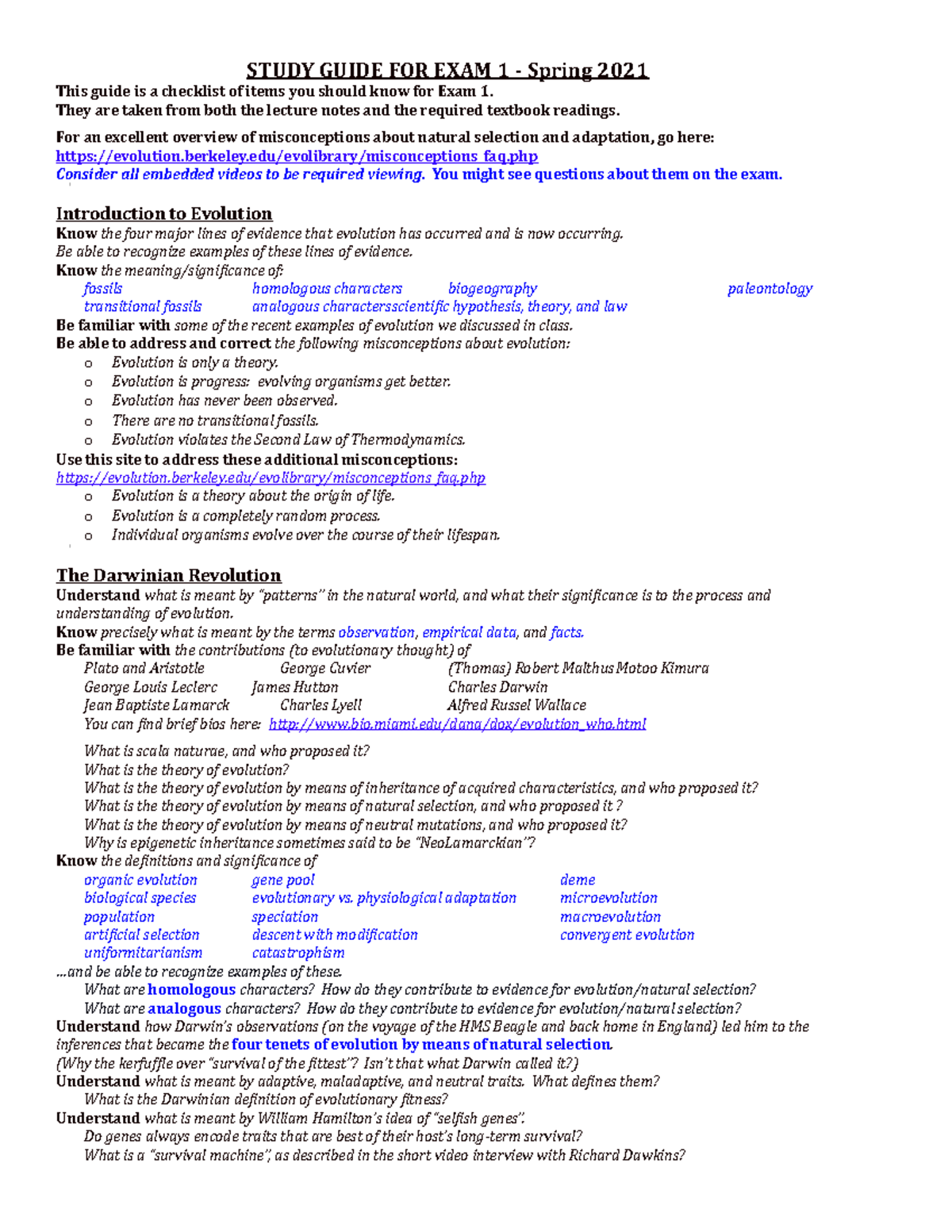 bil 160 exam 1 study guide - STUDY GUIDE FOR EXAM 1 - Spring 2021 This ...