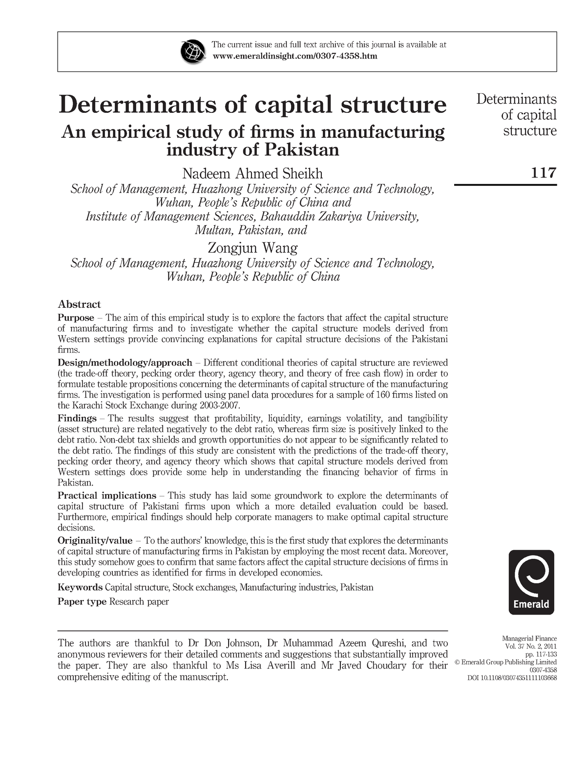 determinants of capital structure literature review