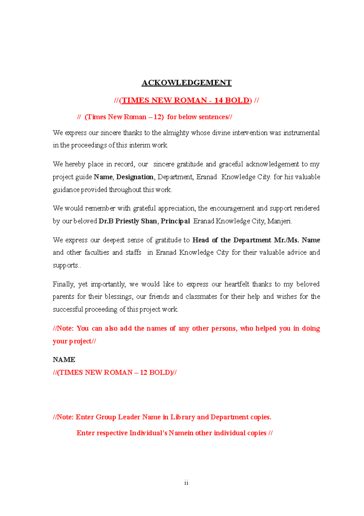 2- Acknowledgement - Copy - ACKOWLEDGEMENT //(TIMES NEW ROMAN - 14 BOLD ...