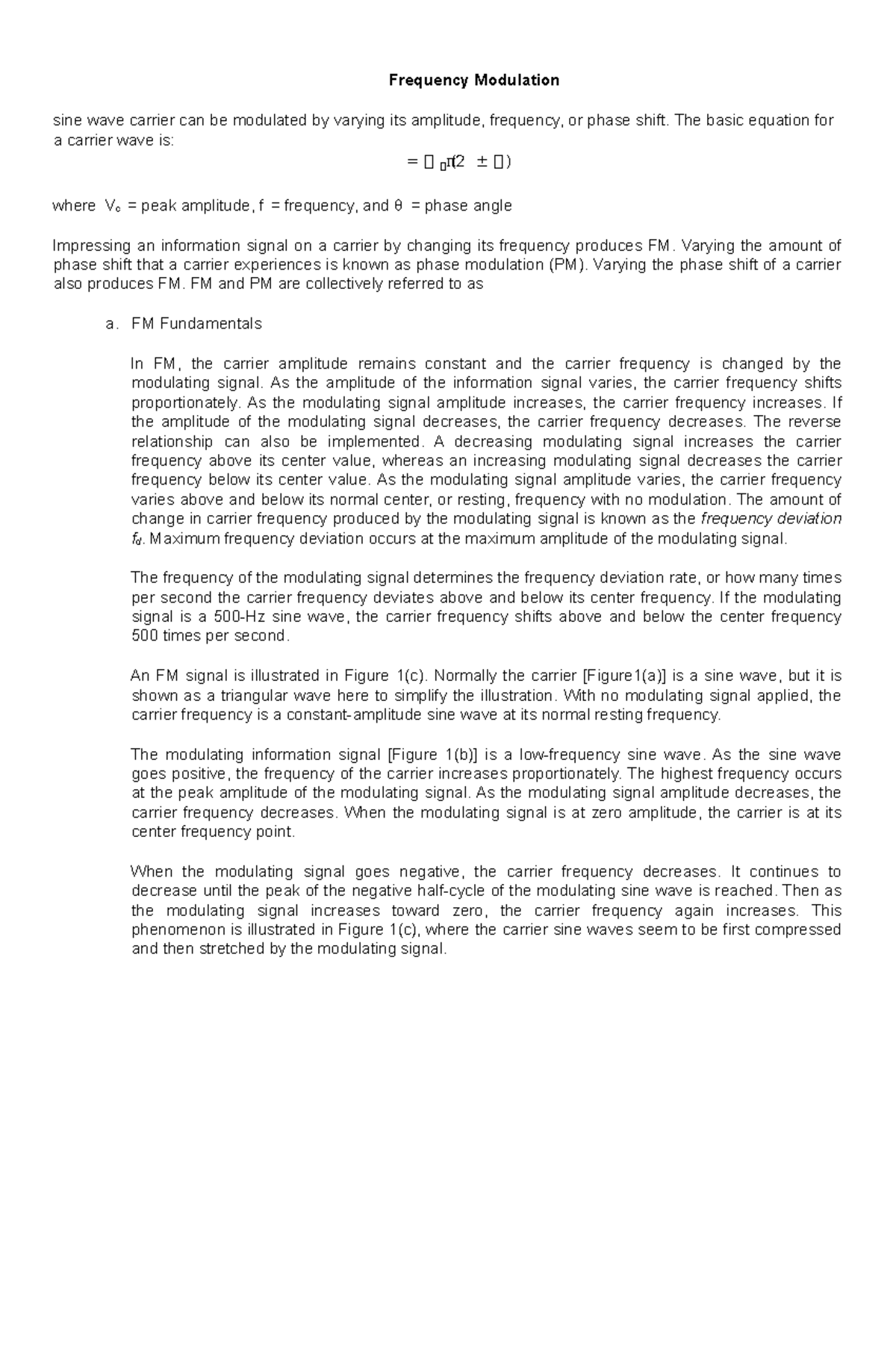 Frequency Modulation - Frequency Modulation sine wave carrier can be ...