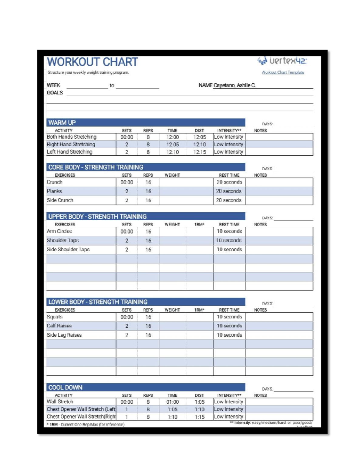 Cayetano Work Out Chart MM1B - Business Management - Studocu