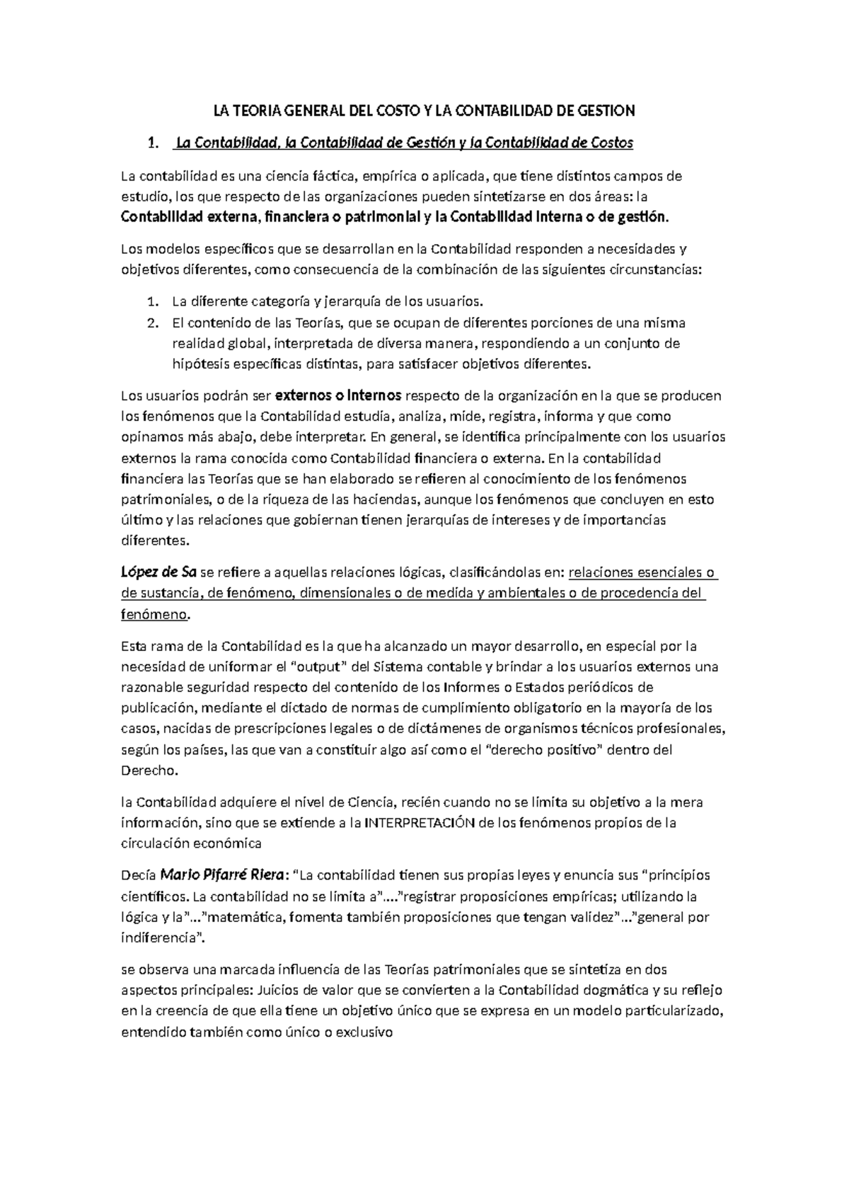 LA Teoria General DEL Costo Y LA Contabilidad DE Gestion - LA TEORIA ...