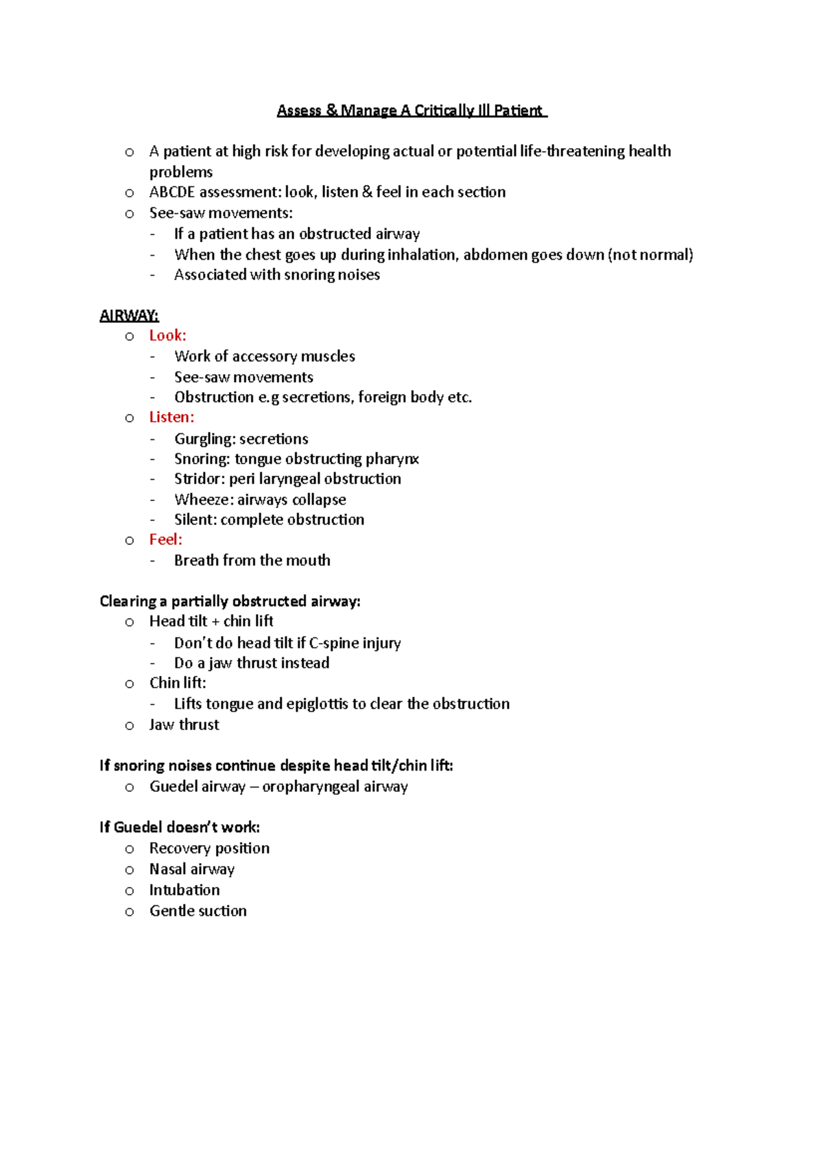 Assessment of Critically Ill Patient - key things - Medicine 