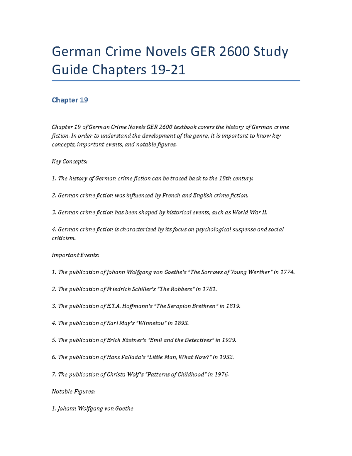 German Crime Novels GER 2600 Study Guide Chapters 19-21 - German Crime ...