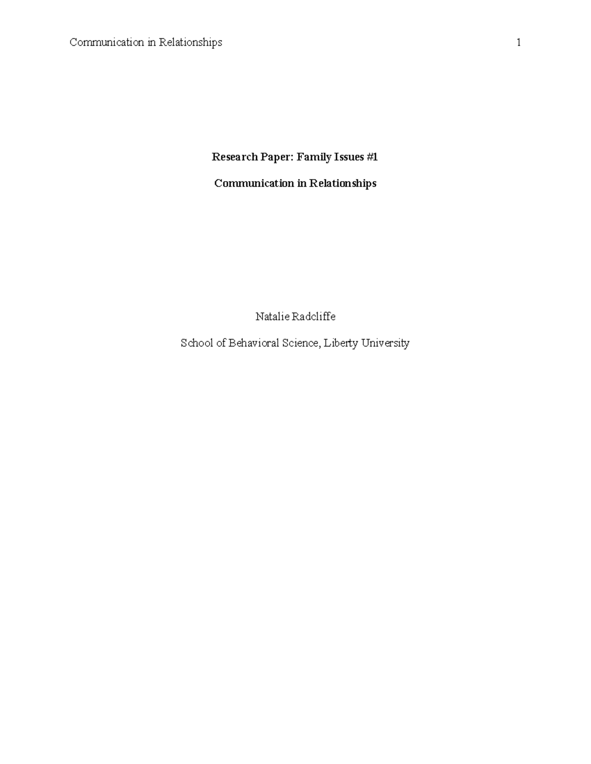 Family Issues 1 Paper - Research Paper: Family Issues Communication in ...