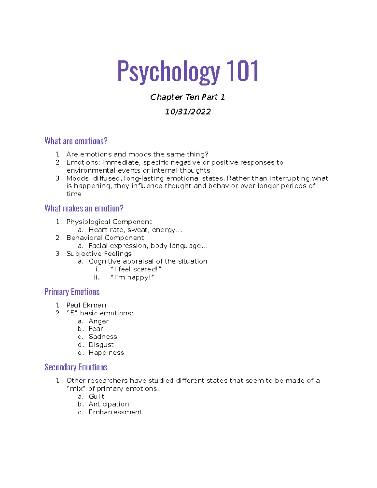 PY 101 - Chapter TEN Notes PART ONE - Psychology 101 Chapter Ten Part 1 ...