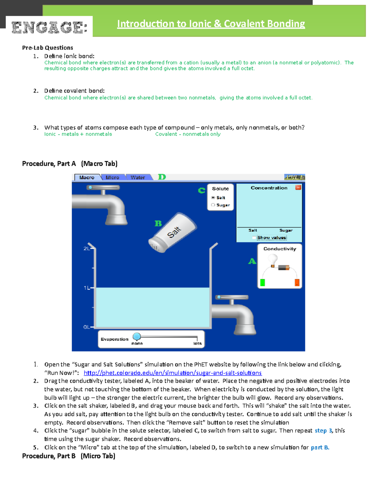 KEY Introduction To Ionic Covalent Bonding Pre Lab Questions 1 