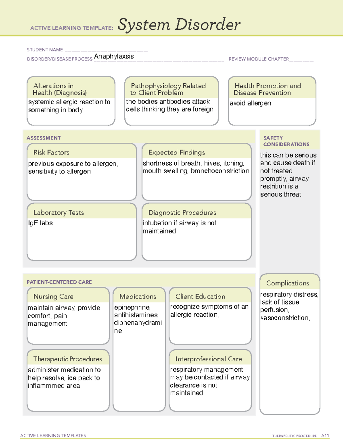 Anaphylaxis - ACTIVE LEARNING TEMPLATES THERAPEUTIC PROCEDURE A System ...