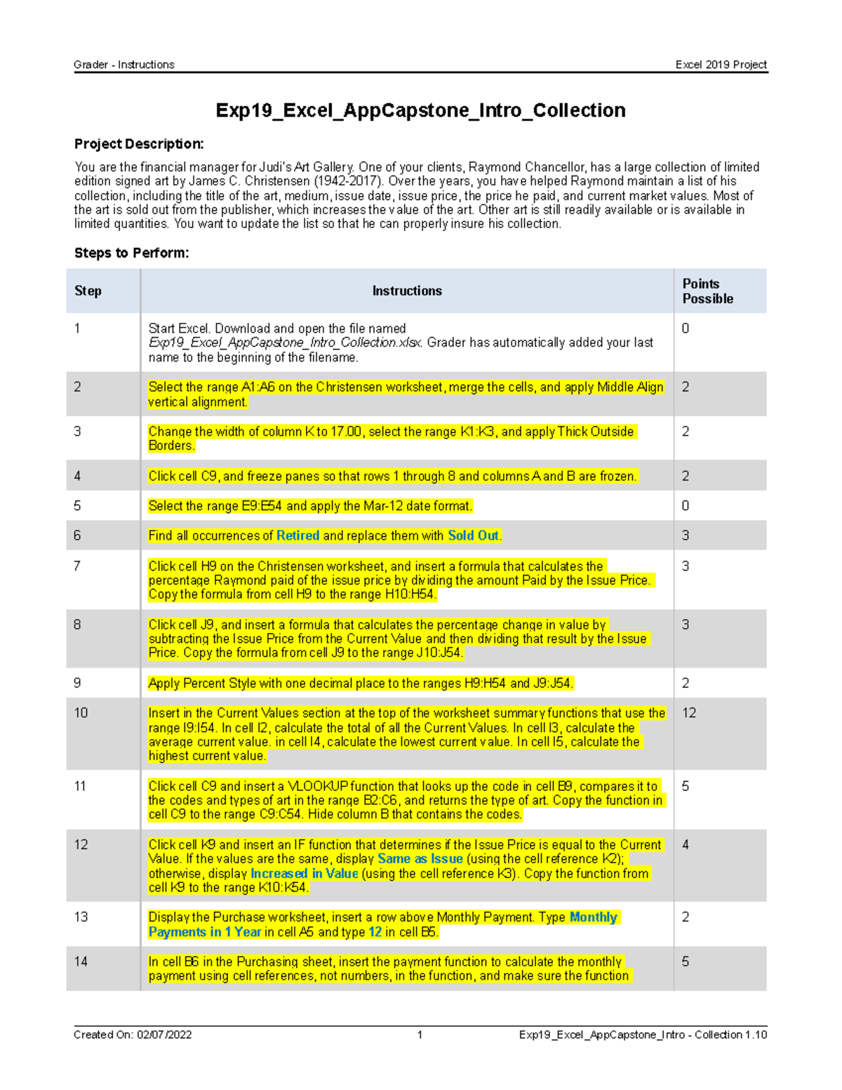 excel capstone project 1