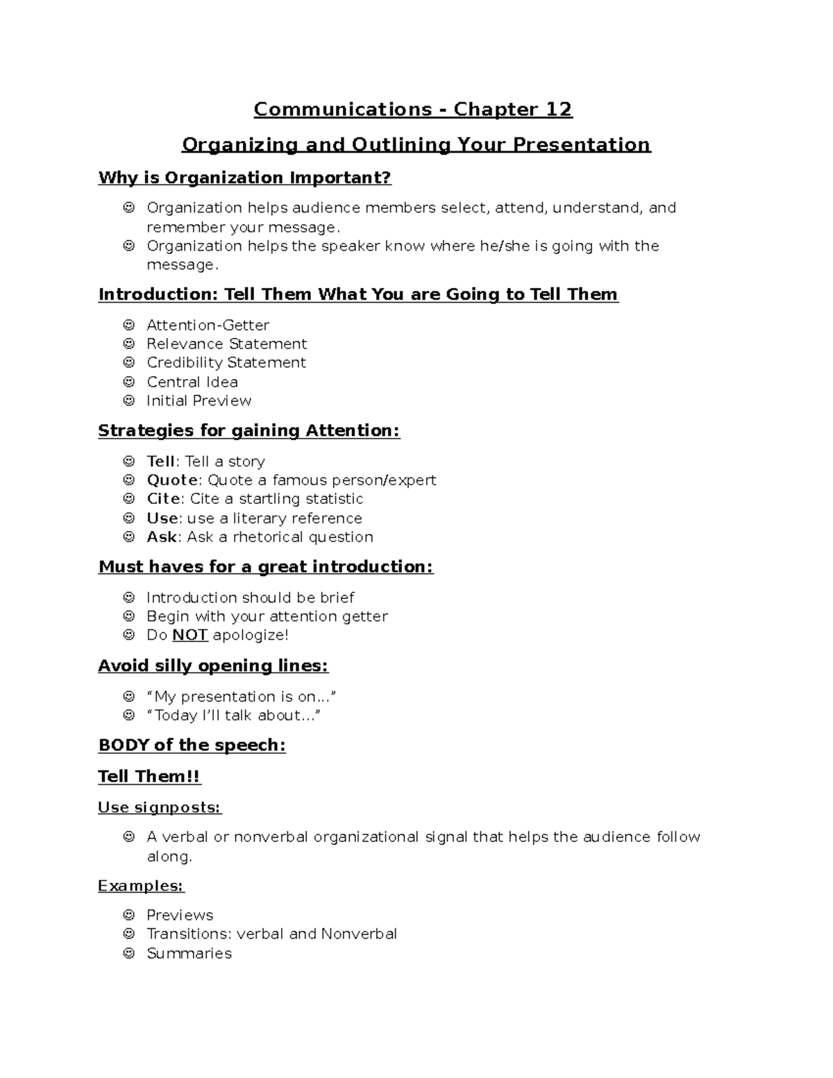 Communication Chapter 12 Notes - Communications - Chapter 12 Organizing ...