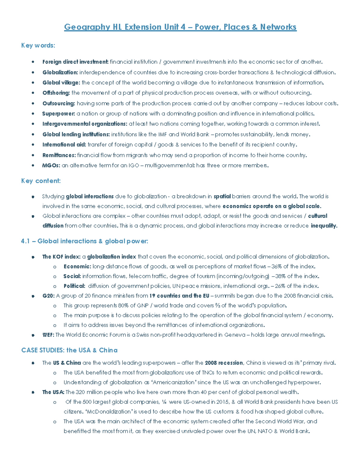 Geography HL Extension Unit 4 Review Geography HL Extension Unit 4