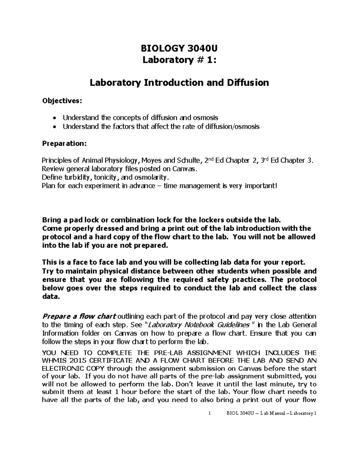 BIOL 3040 Laboratory 1 introduction and protocol 2023 - BIOLOGY 3040U ...
