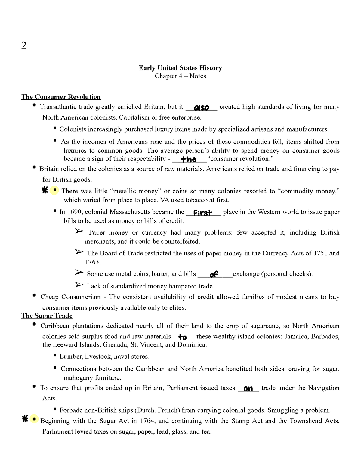 Early U.S. History Notes Chapter 4B - 2 Early United States History ...