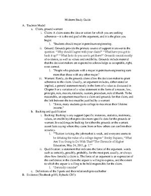 470 Midterm Study Guide - Midterm Study Guide A. Toulmin Model A. Claim ...