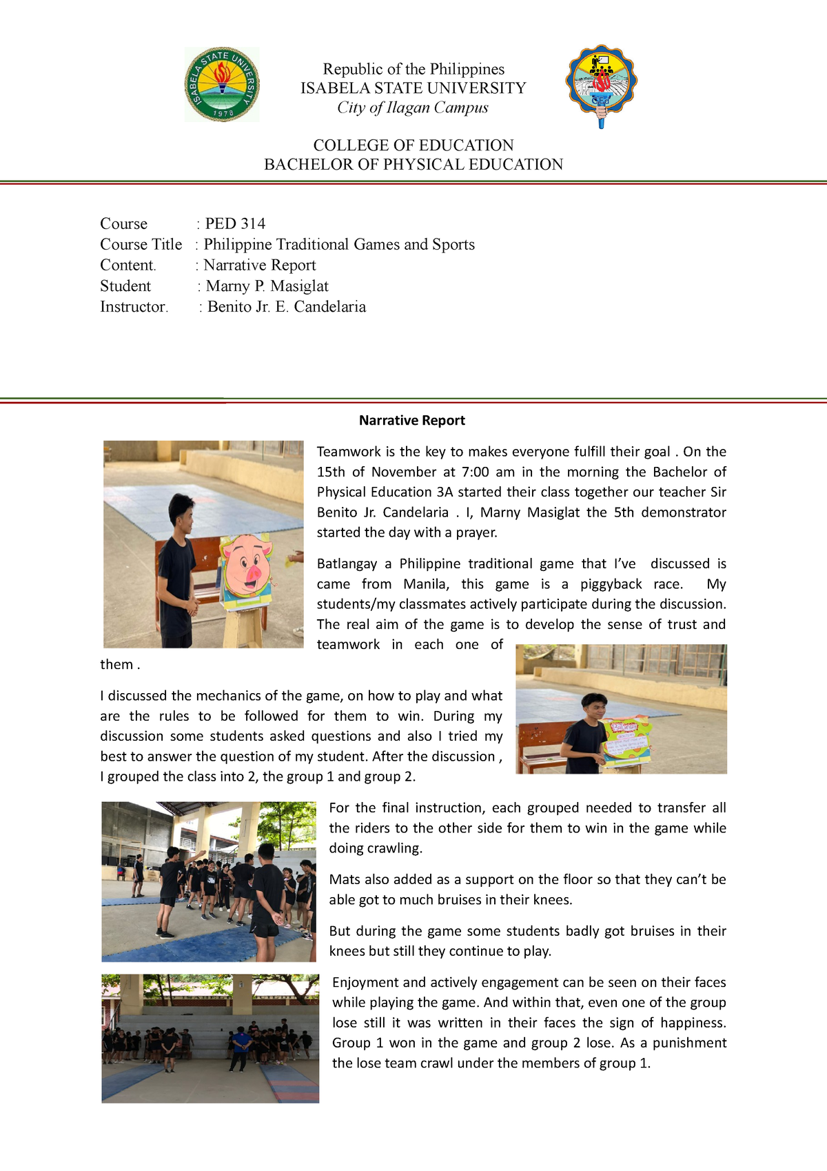 narrative report in physical education pdf