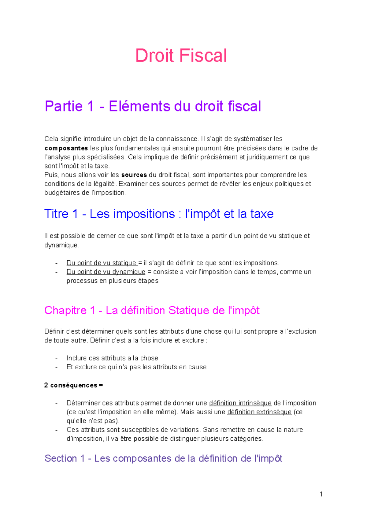 Droit Fiscal - Partie 1 - Il de les composantes les plus fondamentales ...