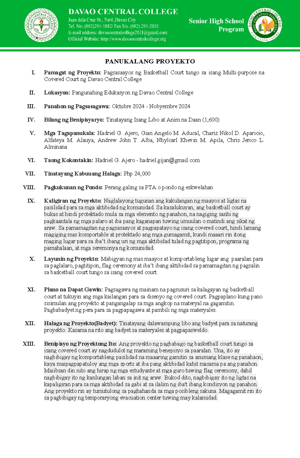 Panukalang- Proyekto (2) - * PANUKALANG PROYEKTO I. Pamagat ng Proyekto ...