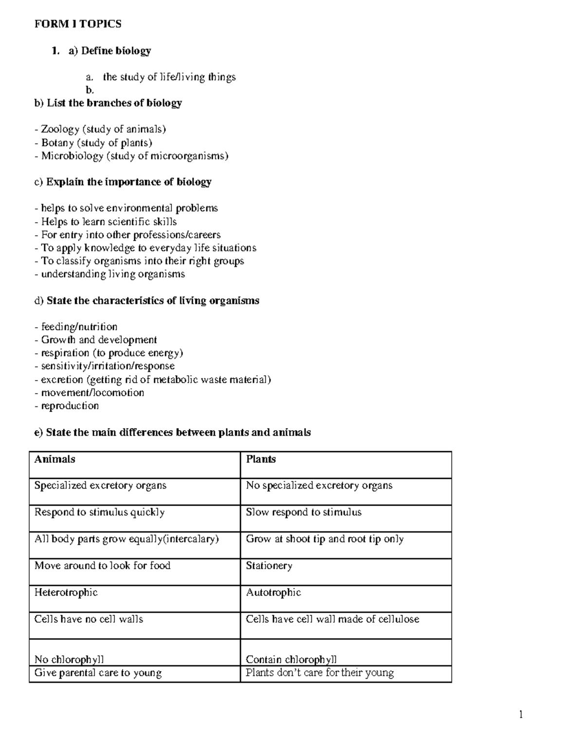 S2 biology notes 2020 - Read - FORM I TOPICS a) Define biology a. the ...