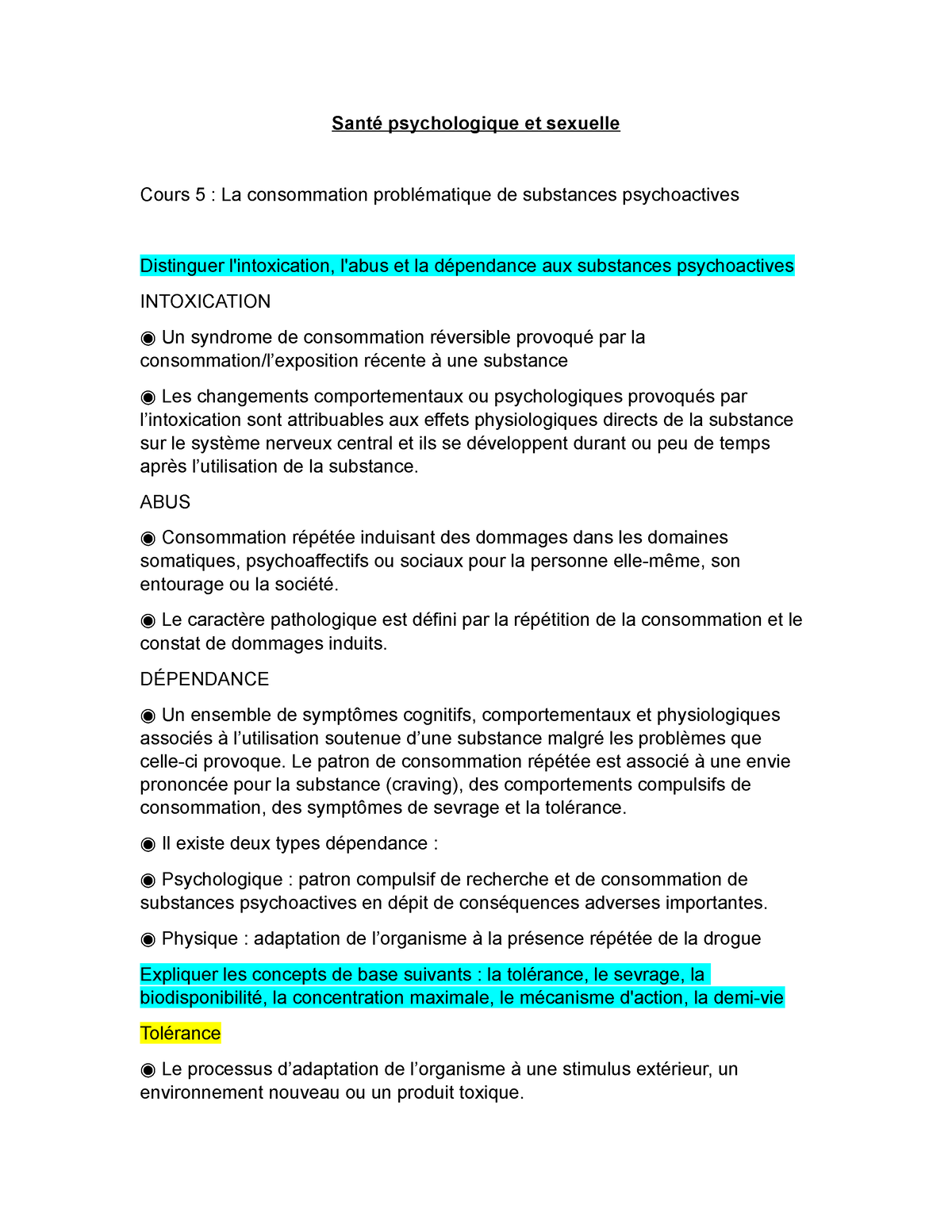 Sex 1109 Cours 5 Santé Psychologique Et Sexuelle Cours 5 La Consommation Problématique De 