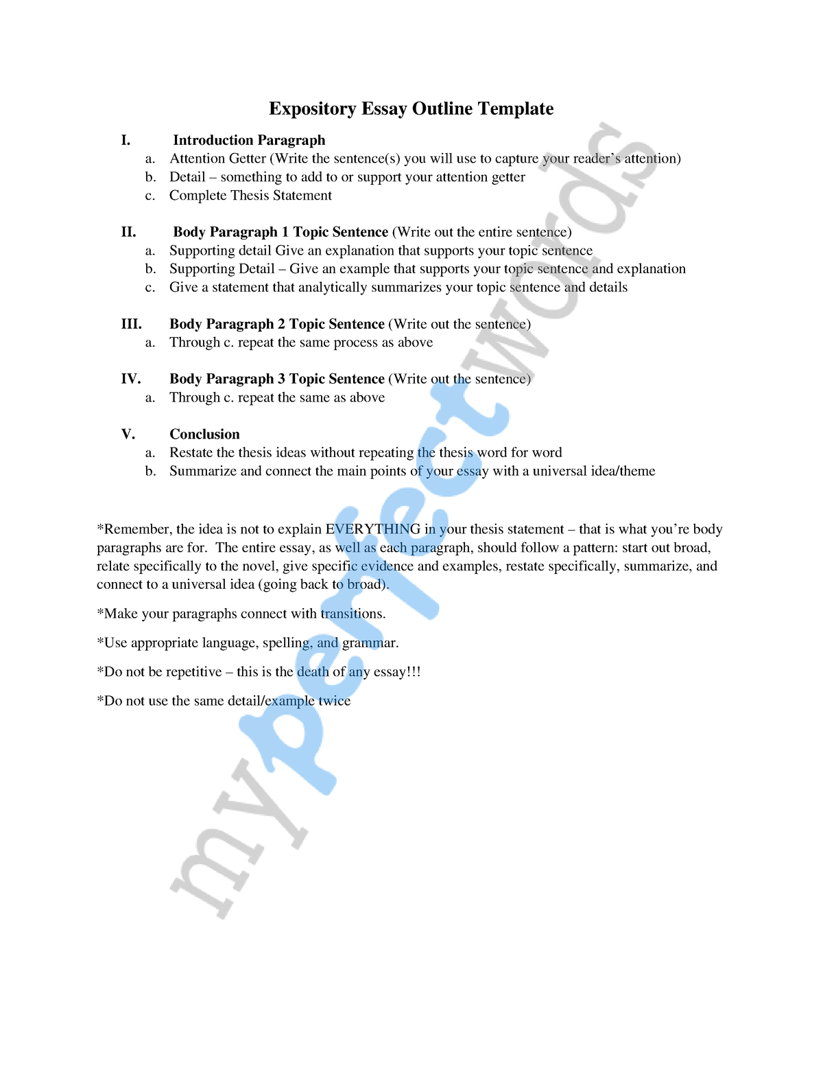 expository essay outline template