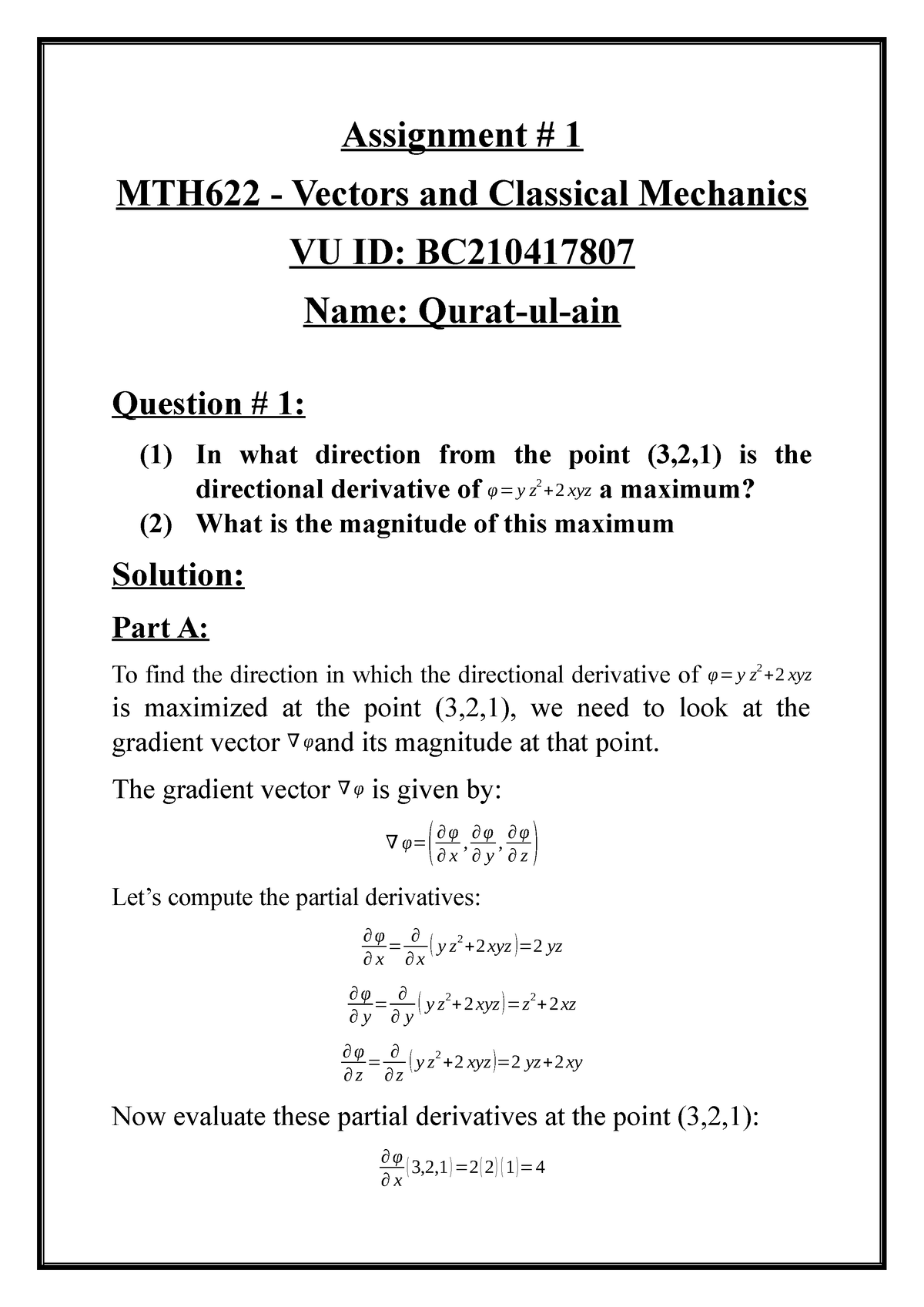 BC210417807 Mth622 - Nbvcxc Vbnm - Assignment # 1 MTH622 - Vectors And ...