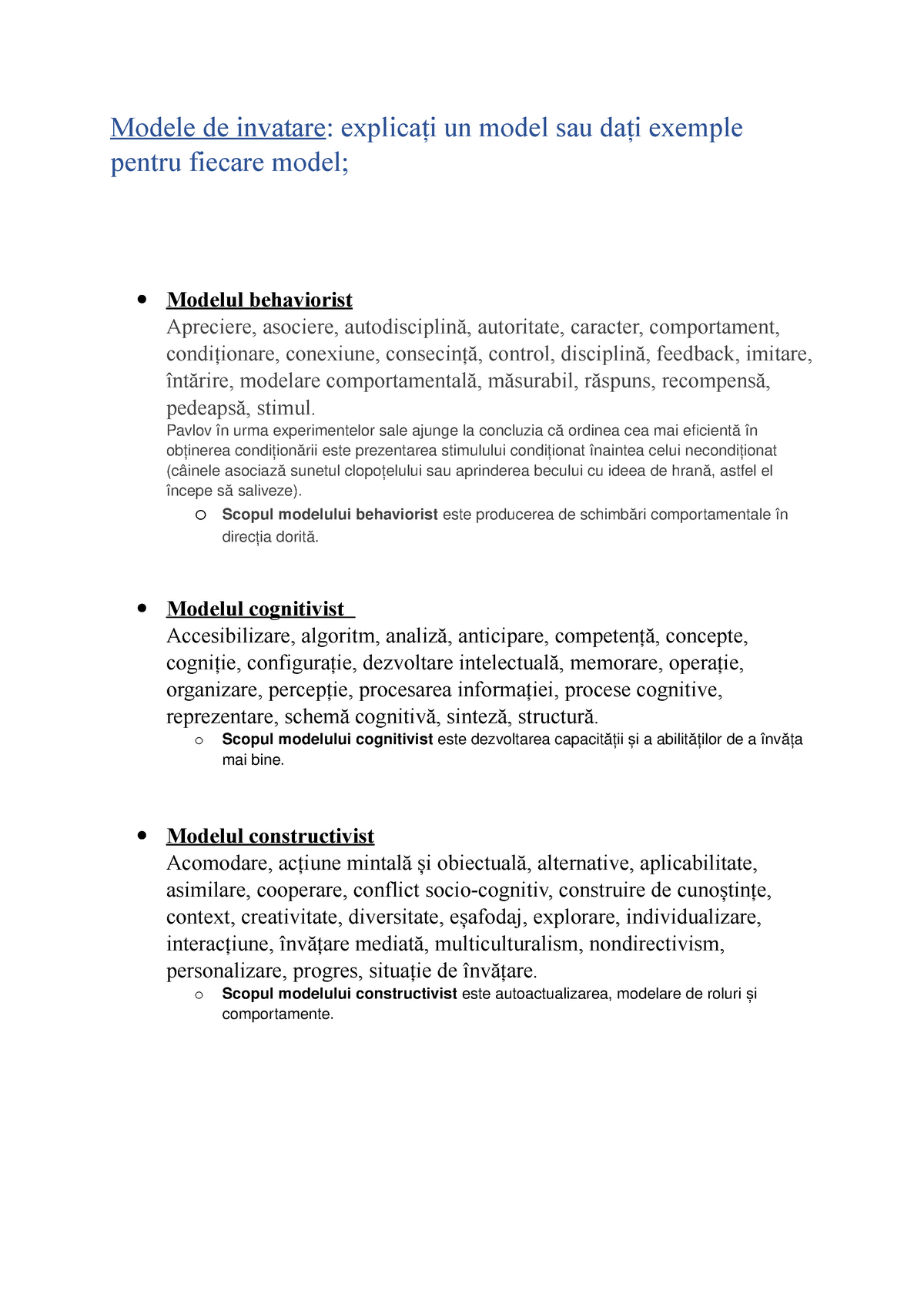 thrill rotary Diacritical Modele de învățare - Grade: A - Modele de invatare: explicați un model sau  dați exemple pentru - Studocu