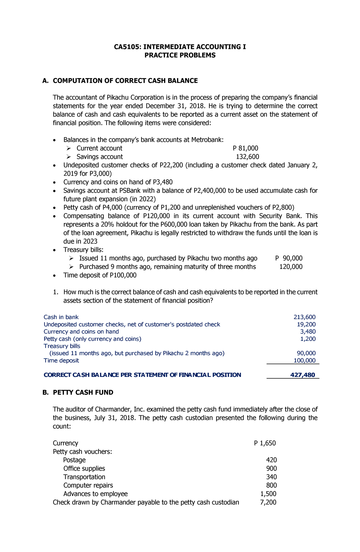 Intacc 1 Prelims Exercises From AY 2020 - CA5105: INTERMEDIATE ...