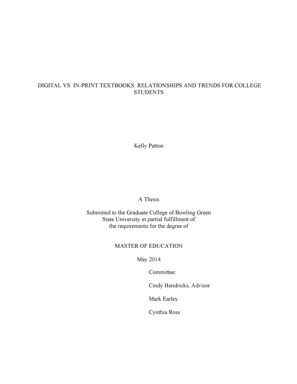 Kelly Patton Final Thesis PDF - DIGITAL VS. IN-PRINT TEXTBOOKS ...