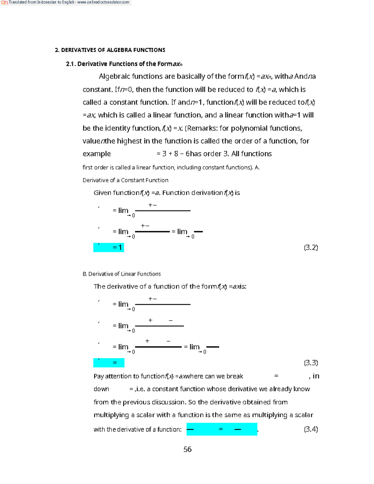 Derivatives OF Algebra Functions - 2. DERIVATIVES OF ALGEBRA FUNCTIONS ...