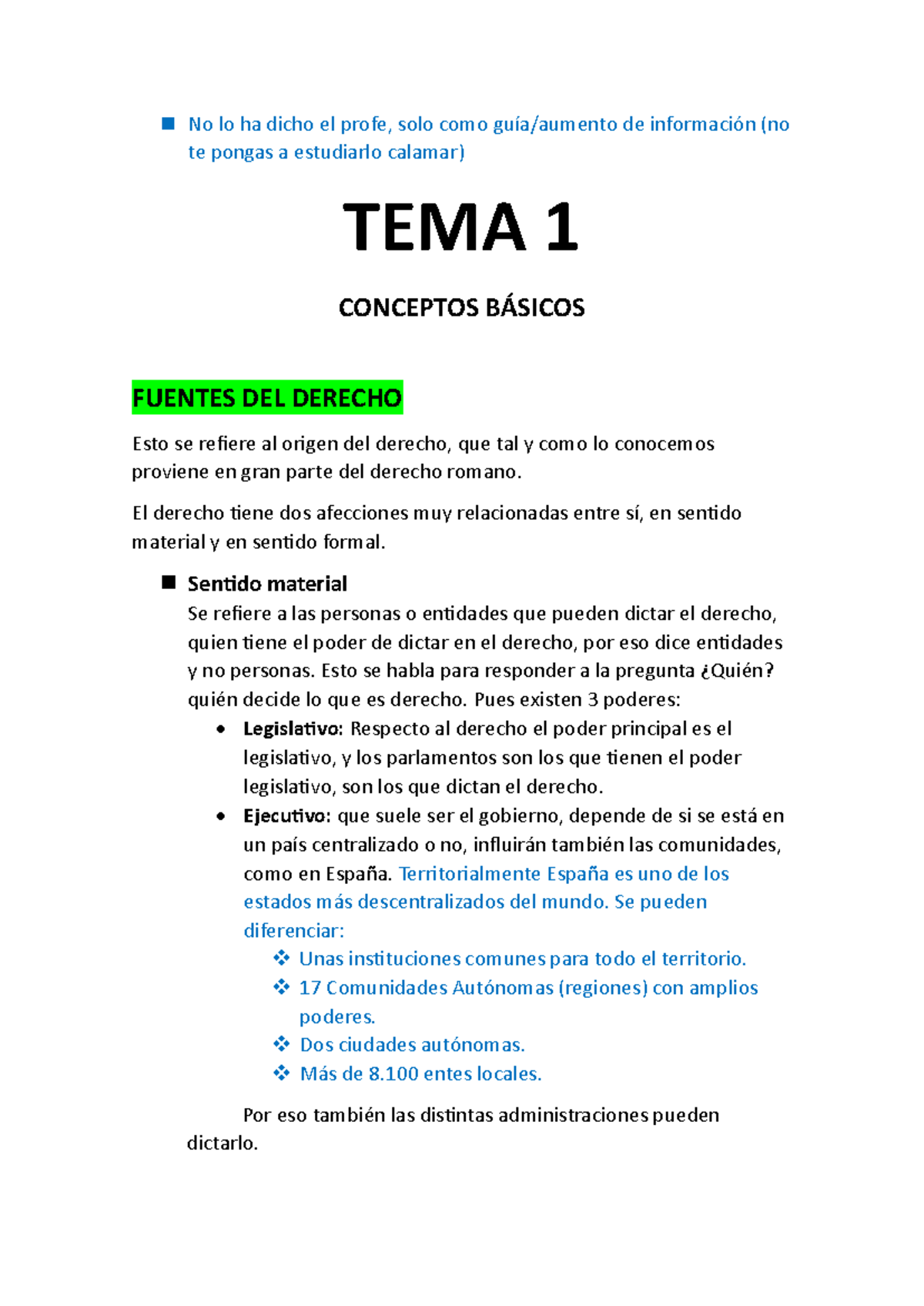 Conceptos basicos del derecho - No lo ha dicho el profe, solo como guía ...